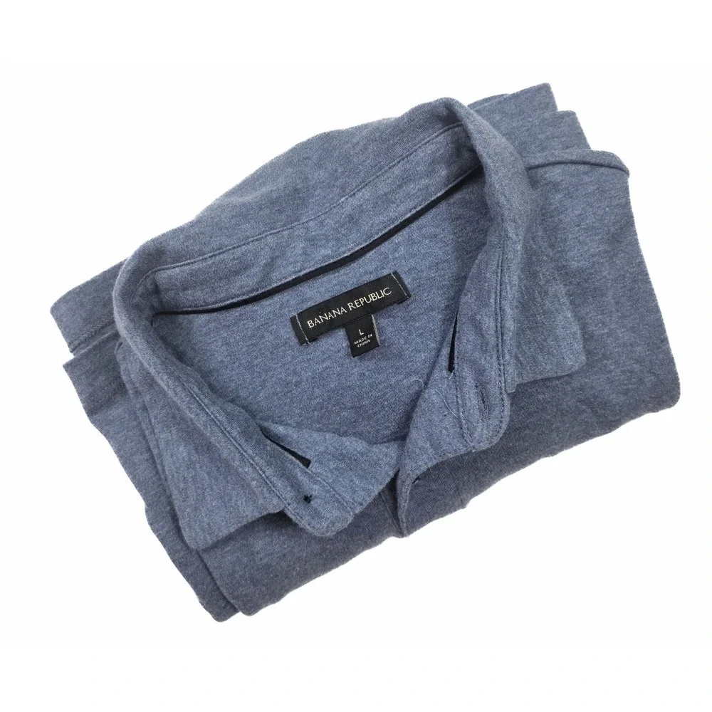 Banana Republic Blue Luxury Touch 1/4 Button Short‎ Sleeve Polo Men's Size L